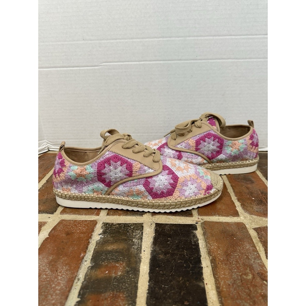 Copper Key Crochet Espadrille Sneakers Pink Tan Granny Square Shoes Women's 12